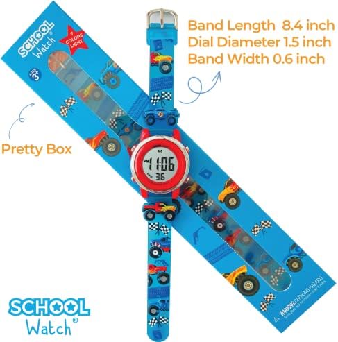 Preschool Collection Kids Digital Light Up Watch - Monster Trucks Dinosaurs Shark Unicorn Butterfly Spider - Girls Boys Children School