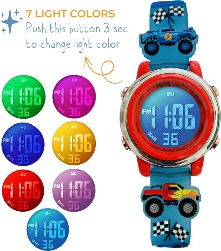 Preschool Collection Kids Digital Light Up Watch - Monster Trucks Dinosaurs Shark Unicorn Butterfly Spider - Girls Boys Children School