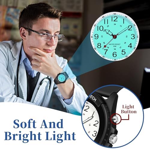 PROKING Waterproof Nurse Watch For Medical Professionals Students Women Men Night Light 12/24 Hour Military Time Easy To Read Dial Second Hand Watch For Nursing Day Gifts