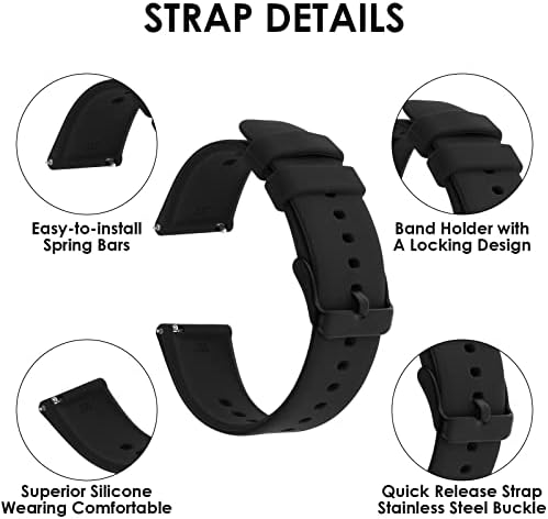 Silicone Watch Bands Quick Release Waterproof Soft Rubber Replacement Straps With Silver Plated Stainless Steel Buckle Compatible With Smart Watch Sport Watch For Men Women