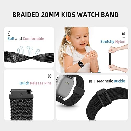 SimpleThings Band Compatible With Cosmo JrTrack 3/ Gizmo Watch 3 2 1 Braided Stretchy Nylon Band With Adjustable Magnetic Buckle Soft 20mm Strap For Kids Boys Girls