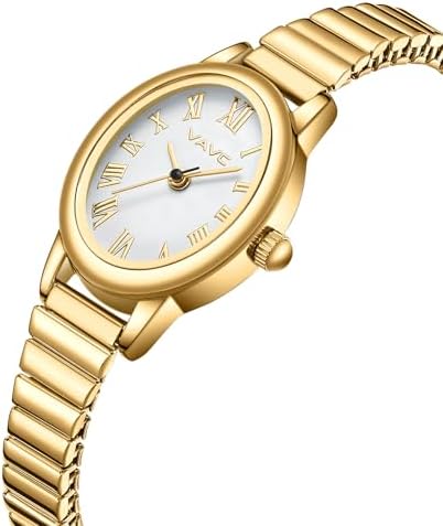 Small Gold Watches For Women Analog Womens Watch With Stainless Steel Expansion Band Oval Case Roman Dial Water Resistant
