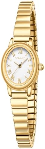 Small Gold Watches for Women Analog Womens Watch with Stainless Steel Expansion Band Oval Case Roman Dial Water Resistant