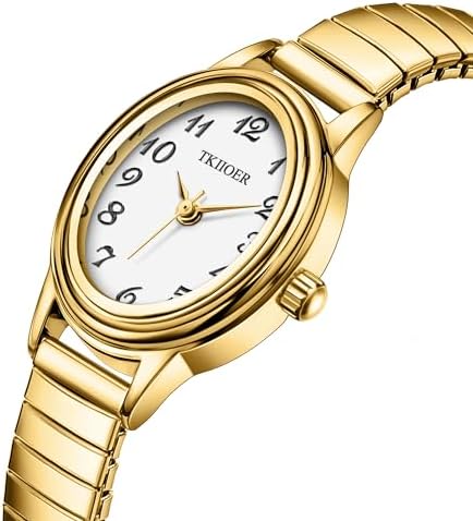 Small Gold Watches For Women Easy To Read Ladies Analog Watch 30M Waterproof Luminous Dial Stainless Steel Stretch Expansion Strap