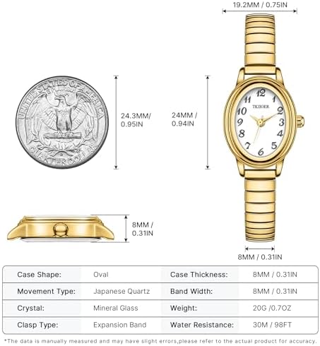 Small Gold Watches For Women Easy To Read Ladies Analog Watch 30M Waterproof Luminous Dial Stainless Steel Stretch Expansion Strap