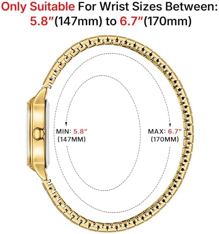 Small Gold Watches For Women Easy To Read Ladies Analog Watch 30M Waterproof Luminous Dial Stainless Steel Stretch Expansion Strap