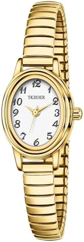 Small Gold Watches for Women Easy to Read Ladies Analog Watch 30M Waterproof Luminous Dial Stainless Steel Stretch Expansion Strap