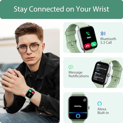 Smart Ring For Women (Alexa Built-in & Bluetooth Call) 1.8" Smartwatch With SpO2/Heart Rate/Sleep/Stress Monitor Calorie/Step/Distance Counter 100 Sport Modes IP68 Fitness Watch For Android IOS