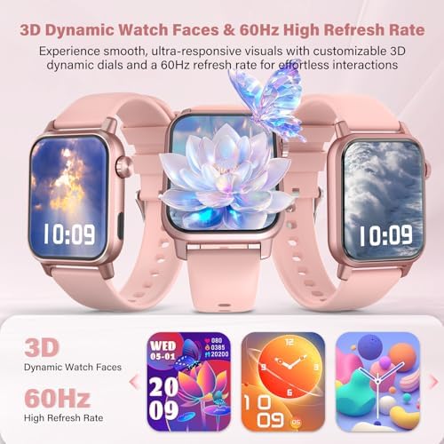 Smart Watch 1.85" HD Display 3D Dynamic Dial 60Hz High Refresh Bluetooth Calling LED Flashlight 100+ Sports Modes (Pink)