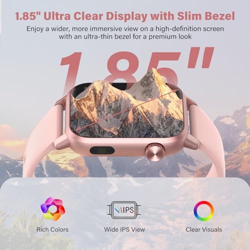 Smart Watch 1.85" HD Display 3D Dynamic Dial 60Hz High Refresh Bluetooth Calling LED Flashlight 100+ Sports Modes (Pink)