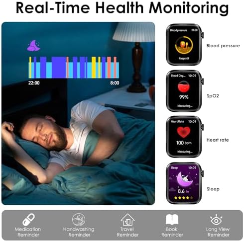 Smart Watch For Men Women 1.85" HD Health Watch With Answer/Make Call LED Flashlight Video Dynamic Watchface 24H Heart Rate SpO2 Stress Sleep GΙυ