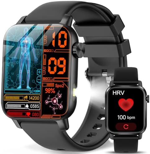 Smart Watch for Men Women 1.85" HD Health Watch with Answer/Make Call LED Flashlight Video Dynamic Watchface 24H Heart Rate SpO2 Stress Sleep GΙυ