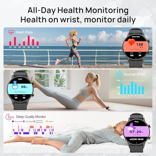 Smart Watch For Women 1.77" Fitness Tracker With Heart Rate/Sleep/SpO2/Stress Monitor Fitness Watch For Answer Calls IP68 Smartwatch For IOS Android Step Counter Watch 123+ Sport Modes 2 Bands