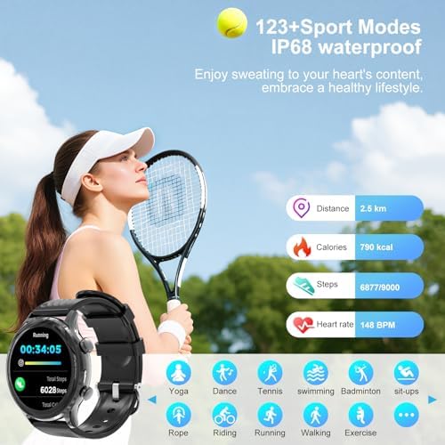 Smart Watch For Women 1.77" Fitness Tracker With Heart Rate/Sleep/SpO2/Stress Monitor Fitness Watch For Answer Calls IP68 Smartwatch For IOS Android Step Counter Watch 123+ Sport Modes 2 Bands