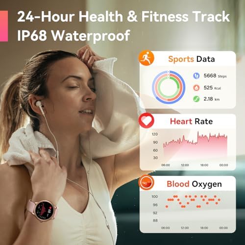 Smart Watch For Women Answer/Make Call 1.32" Smart Watch With Heart Rate Blood Oxygen Sleep Monitor IP68 Waterproof Fitness Tracker Pedometer Calorie Counter Activity Trackers Watch For Android IOS