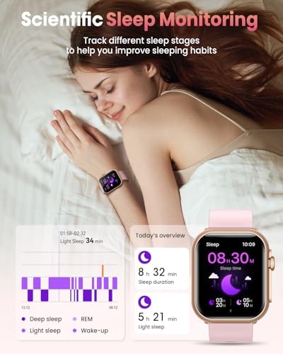 Smart Watch For Women For IPhone&Android: 100 Day+Battery Life Smart Watch(Answer/Make Calls) With 24/7 SpO2 Sleep Heart Rate Monitor 5ATM Waterproof Fitness Tracker With 120+ Sport Reloj Gold Pink