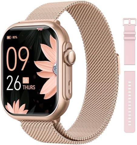 Smart Watch for Women for iPhone&Android: 100 Day+Battery Life Smart watch(Answer/Make Calls) with 24/7 SpO2 Sleep Heart Rate Monitor 5ATM Waterproof Fitness Tracker with 120+ Sport Reloj Gold Pink