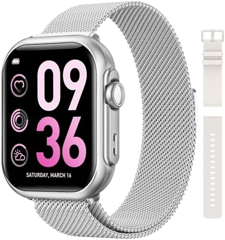 Smart Watch for Women for iPhone&Android: 100 Day+Battery Life Smart watch(Answer/Make Calls) with 24/7 SpO2 Sleep Heart Rate Monitor 5ATM Waterproof Fitness Tracker with 120+ Sport mode Reloj Sliver