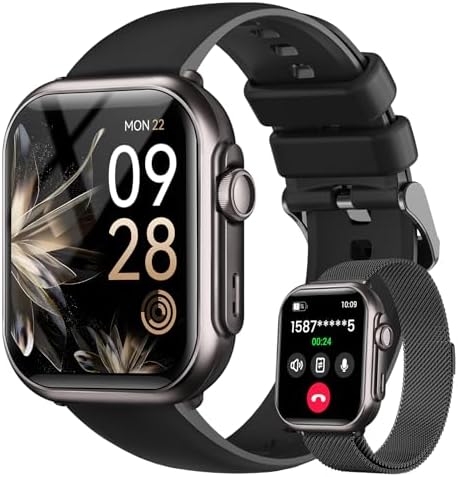 Smart Watch for Women for iPhone&Android: 100 Day+Battery Life Smart Watch Bluetooth Call with 24/7 SpO2 Sleep Heart Rate Monitor IP68 Waterproof Fitness Tracker with 120+Sport Reloj Black 2 Bands