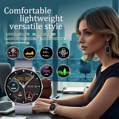 Smart Watch For Women Men 1.46" 360x360 HD Touchscreen With 7Day Battery 128 Sports Modes Fitness Tracker Heart Rate/Sleep Monitor IP68 Waterproof Smartwatch Magnetic Charging (Pearl Silver)