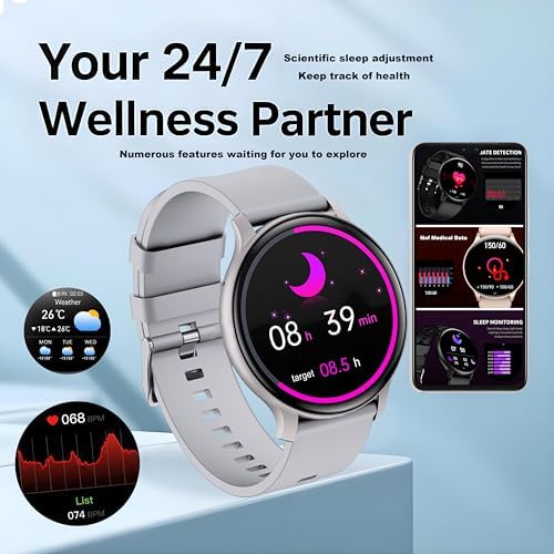 Smart Watch For Women Men 1.46" 360x360 HD Touchscreen With 7Day Battery 128 Sports Modes Fitness Tracker Heart Rate/Sleep Monitor IP68 Waterproof Smartwatch Magnetic Charging (Pearl Silver)