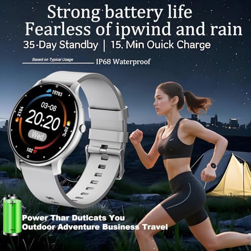 Smart Watch For Women Men 1.46" 360x360 HD Touchscreen With 7Day Battery 128 Sports Modes Fitness Tracker Heart Rate/Sleep Monitor IP68 Waterproof Smartwatch Magnetic Charging (Pearl Silver)