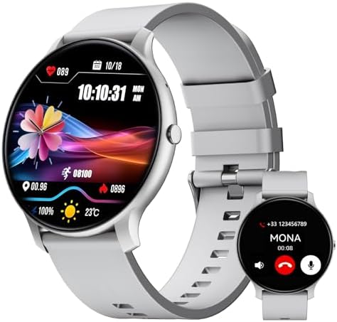 Smart Watch for Women Men 1.46" 360x360 HD Touchscreen with 7Day Battery 128 Sports Modes Fitness Tracker Heart Rate/Sleep Monitor IP68 Waterproof Smartwatch Magnetic Charging (Pearl Silver)