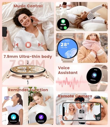 Smart Watches For Women 1.43" AMOLED Display Fitness Tracker With Bluetooth Make/Answer Call Heart Rate/Female Cycle/Sleep Monitor 100+ Sports Modes IP67 Waterproof For Android/iPhone