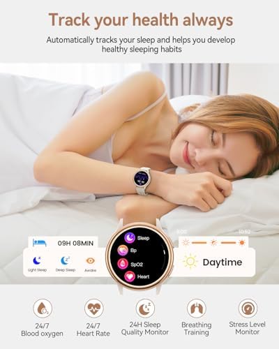 Smart Watches For Women(Answer/Make Calls) 1.27'' AMOLED Screen Activity Trackers With Heart Rate/Sleep/SpO2 Monitor Smartwatch For IPhone/Samsung/Android 120+ Sport Modes IP68 Fitness Watch 3Bands