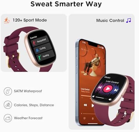 Smart Watches For Women Men Fitness: Fitness Tracker With Make/Recive Call 10-Day Battery Life Heart Rate SpO2 Sleep Monitor 120 Sport Mode IP68 Waterproof Smartwatch For IOS Android Phones Wine Red