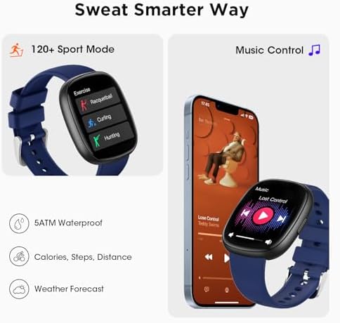 Smart Watches For Women Men Gifts: Fitness Tracker With Make/Recive Call 10-Day Battery Life Heart Rate SpO2 Sleep Monitor 120 Sport Mode 5ATM Waterproof Smartwatch For IOS Android Phones Deep Blue
