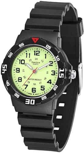 SOCICO Children Analog Watch for Boys Girls Waterproof Time Teaching Watch with Soft Band Learning Time Wrist Watch Easy to Read Christmas Gifts for Kids Ages 3-12 Great Gifts