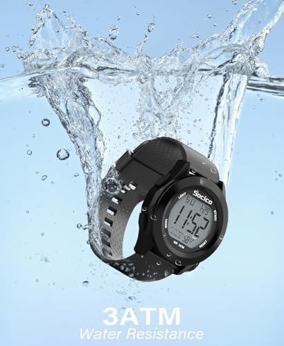 SOCICO Mens Digital Watch Sports Waterproof Outdoor Large Face Military Watches With Stopwatch Back Light Alarm Date Display