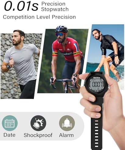 SOCICO Mens Digital Watch Sports Waterproof Outdoor Large Face Military Watches With Stopwatch Back Light Alarm Date Display