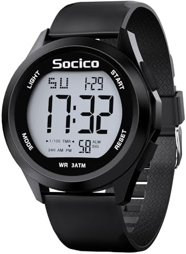 SOCICO Mens Digital Watch Sports Waterproof Outdoor Large Face Military Watches with Stopwatch Back Light Alarm Date Display