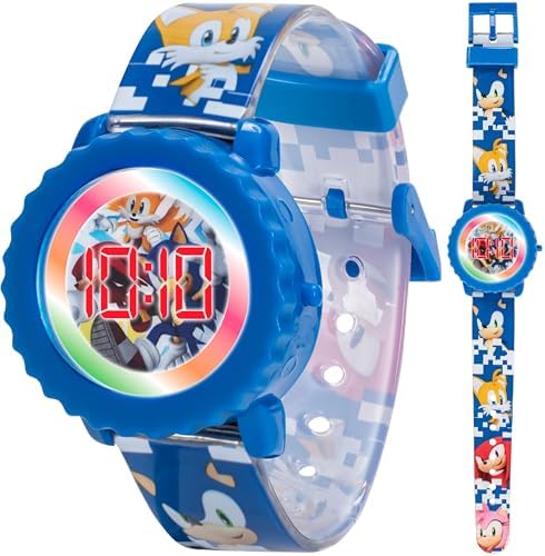 Sonic The Hedgehog Kids Digital Watch – Flashing LED Light-Up Display Easy-to-Read Time Adjustable Strap and Sonic Character Design – Fits Wrists from 5.5" to 8"
