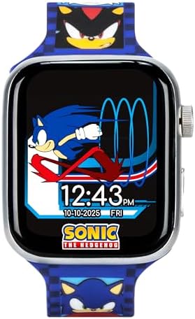 Sonic The Hedgehog Kids Smartwatch – Bluetooth Calling Messages Camera Music Sleep Tracker Fitness & Activity Apps – 6 Watch Faces Touchscreen USB Rechargeable – Fits Wrists 5.5" To 8"