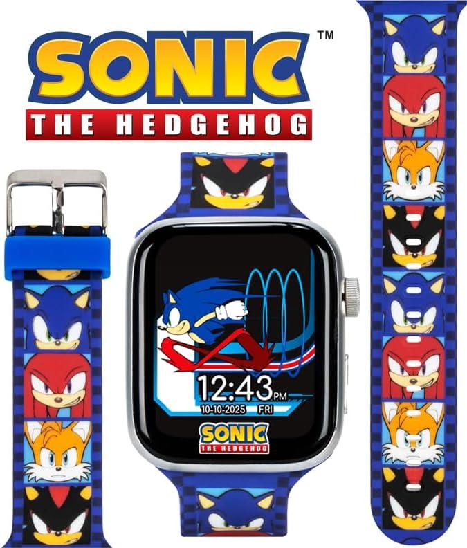Sonic The Hedgehog Kids Smartwatch – Bluetooth Calling Messages Camera Music Sleep Tracker Fitness & Activity Apps – 6 Watch Faces Touchscreen USB Rechargeable – Fits Wrists 5.5" To 8"
