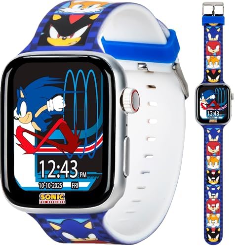 Sonic The Hedgehog Kids Smartwatch – Bluetooth Calling Messages Camera Music Sleep Tracker Fitness & Activity Apps – 6 Watch Faces Touchscreen USB Rechargeable – Fits Wrists 5.5" to 8"