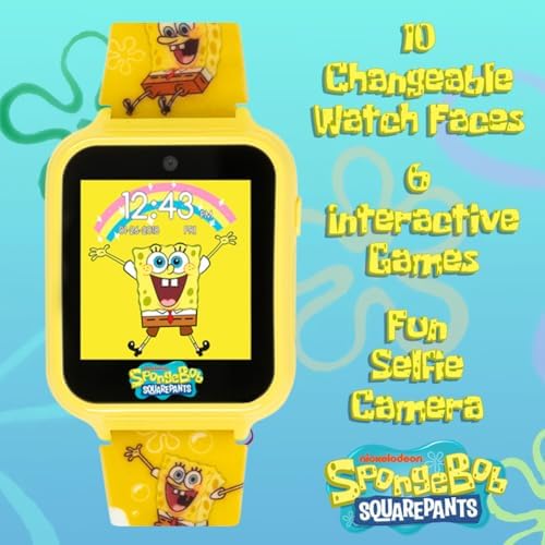 SpongeBob SquarePants Kids Smart Watch Touchscreen With Camera Games Stopwatch Alarm Fitness Tracker Photo Video Recorder – Fits Wrist Sizes 5.5" To 8"