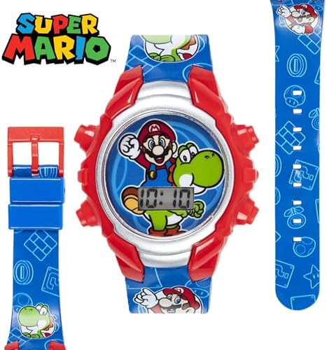 Super Mario Kids Digital Watch With Yoshi LED Light Show Soft Silicone Strap Durable Kid-Friendly Design Fun Time-Telling For Boys And Girls