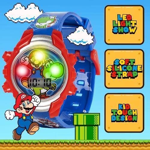 Super Mario Kids Digital Watch With Yoshi LED Light Show Soft Silicone Strap Durable Kid-Friendly Design Fun Time-Telling For Boys And Girls
