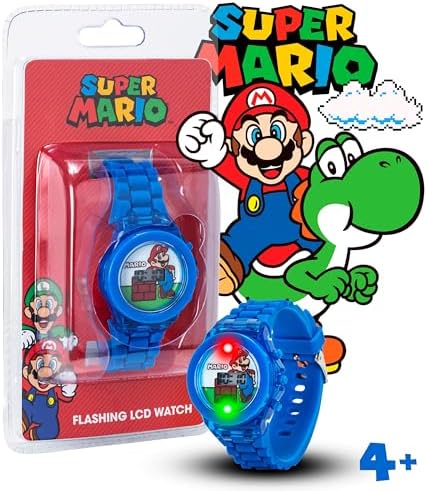 Super Mario Kids LCD Digital Watch With Flashing Lights In Dial Featuring Mario Design And Molded Silicone Strap – Easy-Read Time Display – Durable Build – Fits Wrists 5.5" To 8"