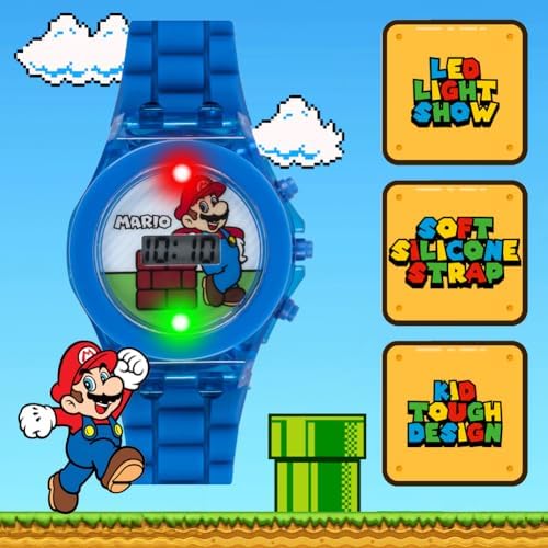 Super Mario Kids LCD Digital Watch With Flashing Lights In Dial Featuring Mario Design And Molded Silicone Strap – Easy-Read Time Display – Durable Build – Fits Wrists 5.5" To 8"