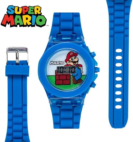 Super Mario Kids LCD Digital Watch With Flashing Lights In Dial Featuring Mario Design And Molded Silicone Strap – Easy-Read Time Display – Durable Build – Fits Wrists 5.5" To 8"