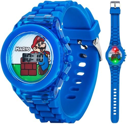 Super Mario Kids LCD Digital Watch with Flashing Lights in Dial Featuring Mario Design and Molded Silicone Strap – Easy-Read Time Display – Durable Build – Fits Wrists 5.5" to 8"