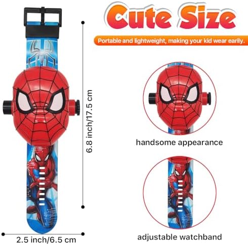 Superhero Projector Watch Kids Digital Watch Toy Toddler Watch With 24 Anime Images Stocking Stuffer Gift For Birthday Halloween Christmas Anniversaries (Red)