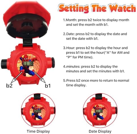 Superhero Projector Watch Kids Digital Watch Toy Toddler Watch With 24 Anime Images Stocking Stuffer Gift For Birthday Halloween Christmas Anniversaries (Red)