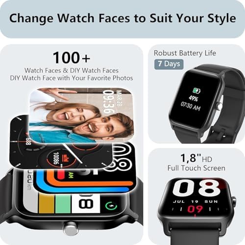 Tensky Smart Watch For Men Android & IPhone Alexa Built-in 1.8" Fitness Tracker With Answer/Make Call IP68 Waterproof/SpO2/Heart Rate/Sleep/Monitor Activity Tracker For 100+Sport Modes