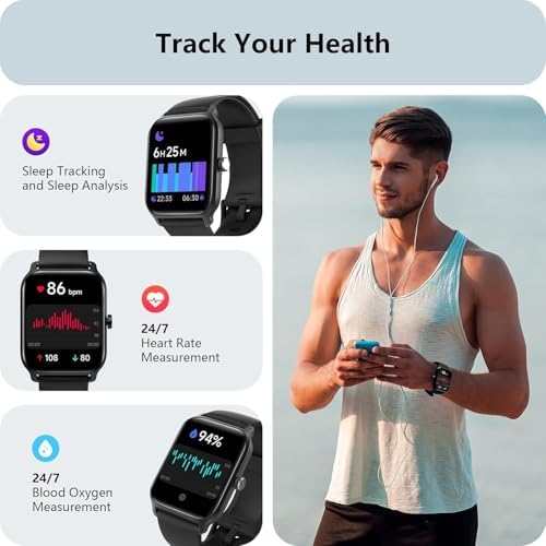 Tensky Smart Watch For Men Android & IPhone Alexa Built-in 1.8" Fitness Tracker With Answer/Make Call IP68 Waterproof/SpO2/Heart Rate/Sleep/Monitor Activity Tracker For 100+Sport Modes
